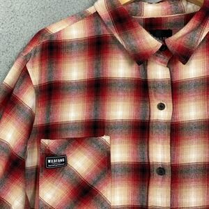 Wildfang Flannel Shirt Women's XXL 2XL Red/Beige Ombre Plaid Long Sleeve Pockets